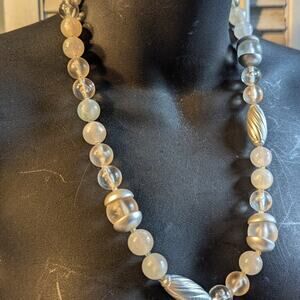 Vintage clear, frosted and silver acrylic bead necklace